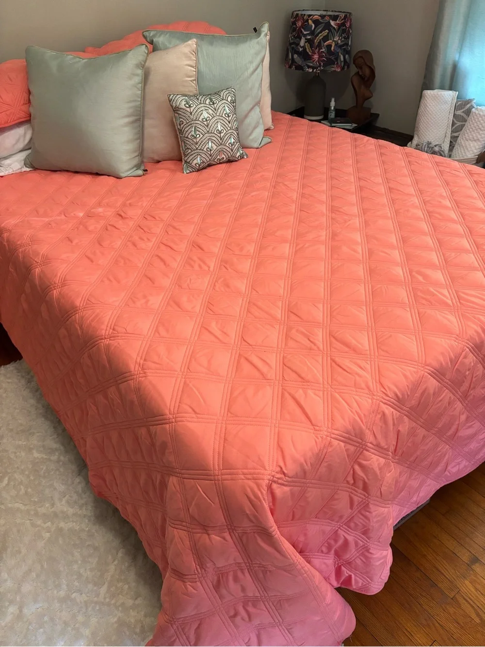 Coral Quilted Bedspread and two matching pillow shams - Queen
